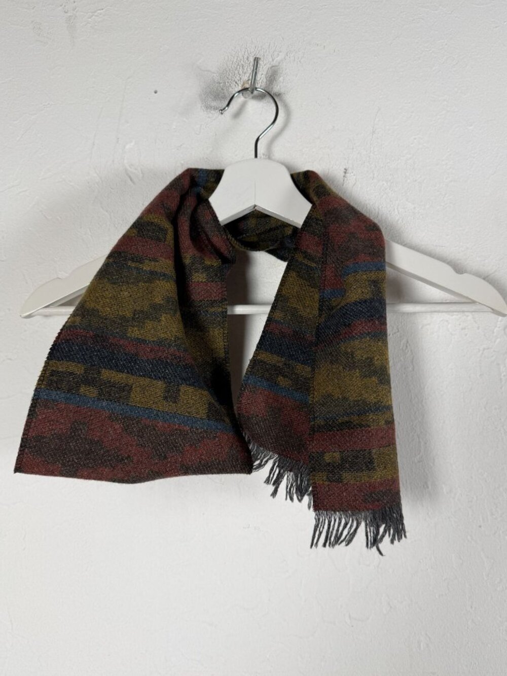 Vintage Multicolor Striped Fringe Scarf 56x7 Inches Woven Acrylic-Wool Blend